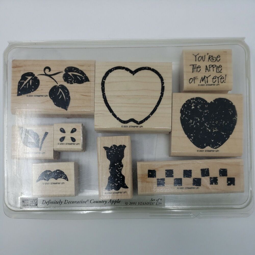 Stampin' Up Definitely Decorative COUNTRY APPLE Wood Rubber Stamps Set of 9